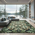 Elegante Sage Botanical Quatrefoil Scroll Rug