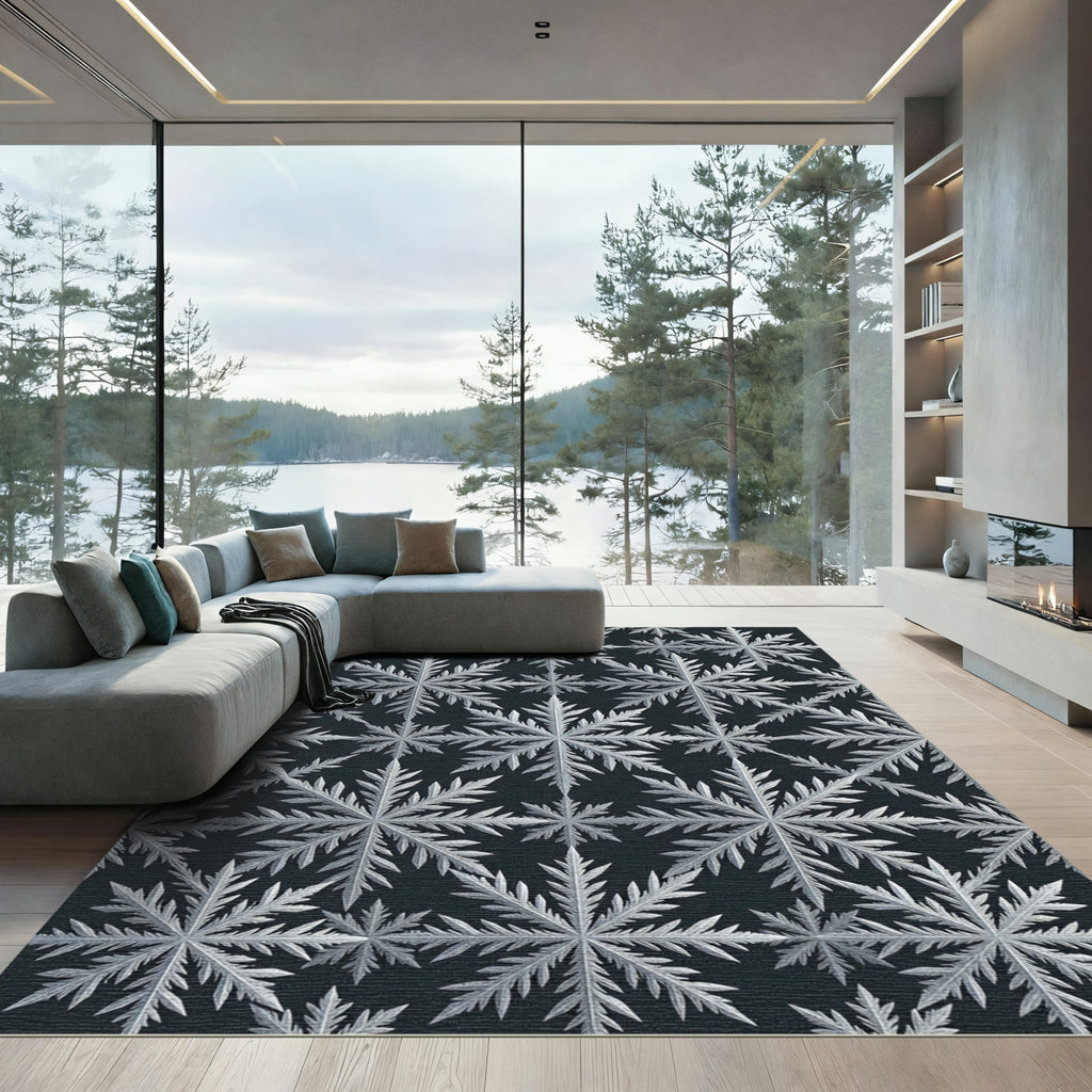 Minimalist White Winter Snowflake Geometric Rug