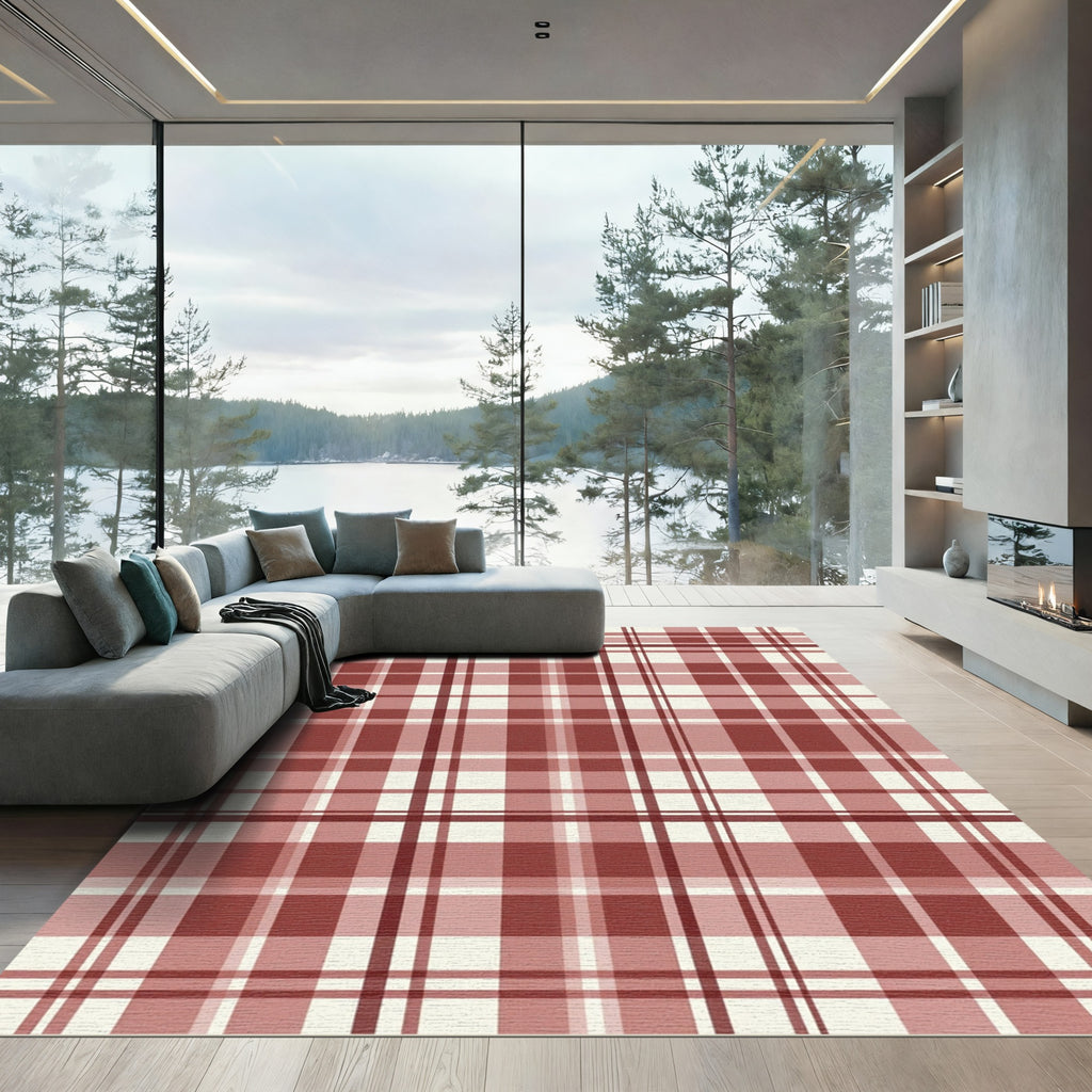 Classic Red and Cream Plaid Tartan Rug