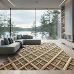 Elegant Champagne Gold Intersecting Lattice Rug