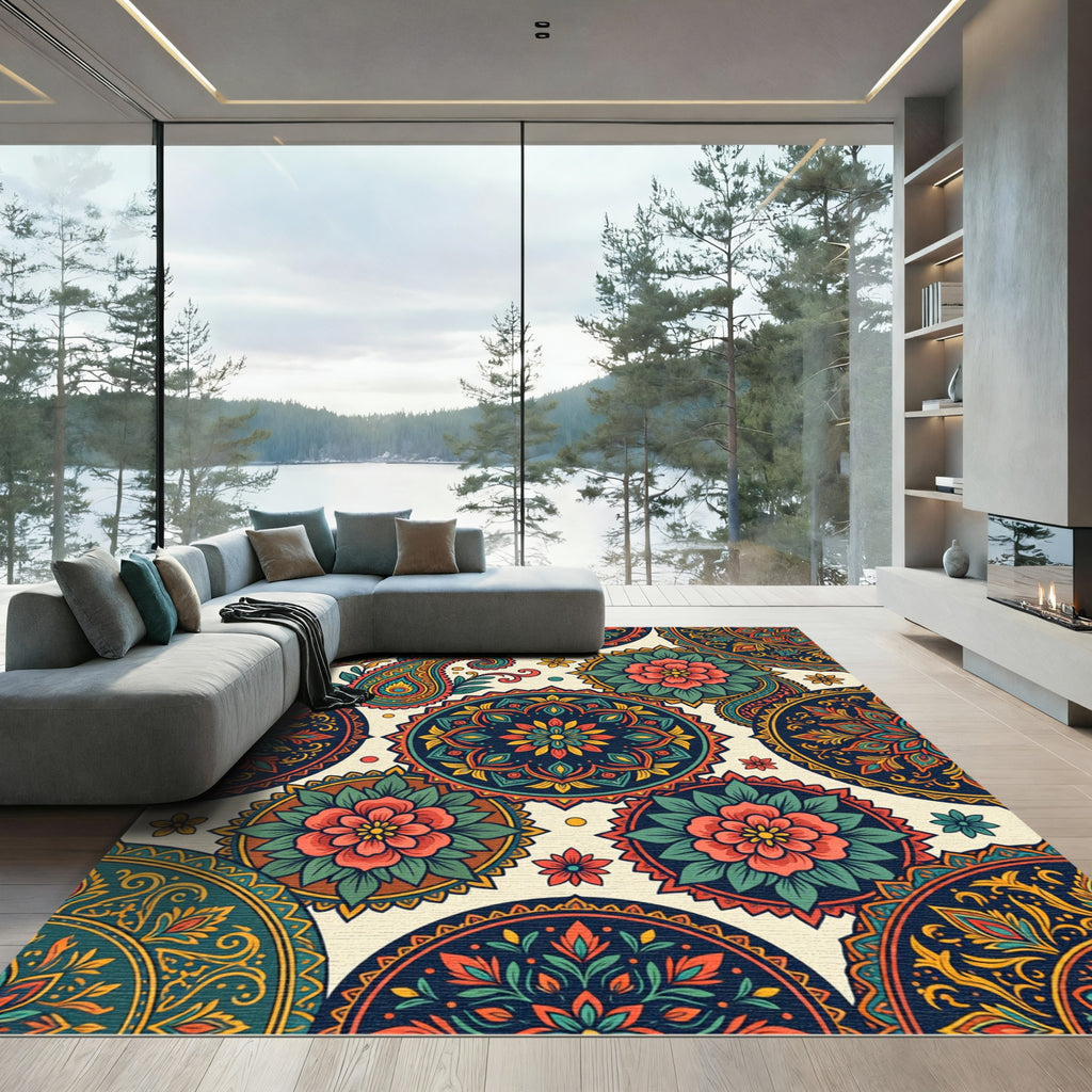 Vibrant Paisley Mandala Burst Rug