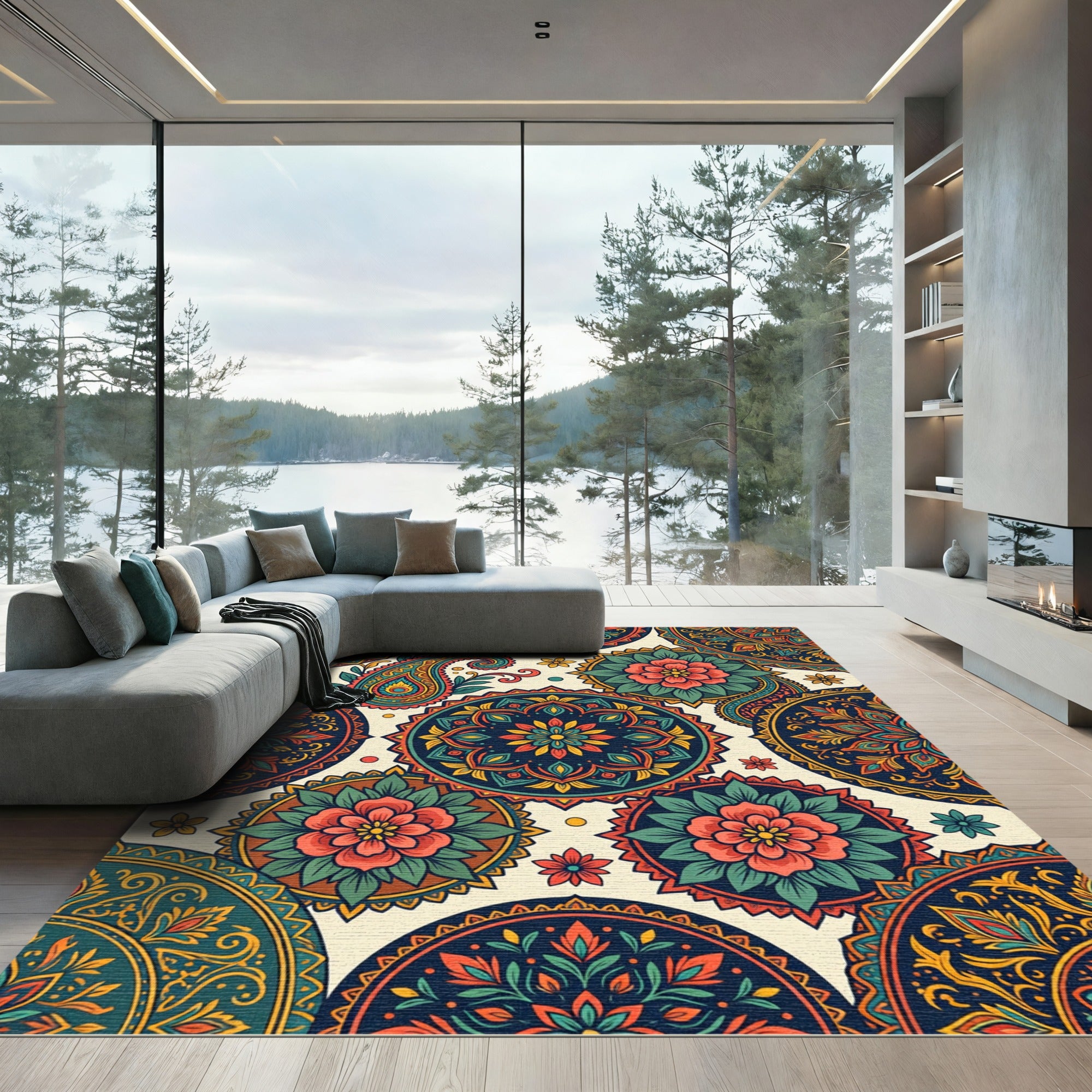 Vibrant Paisley Mandala Burst Rug