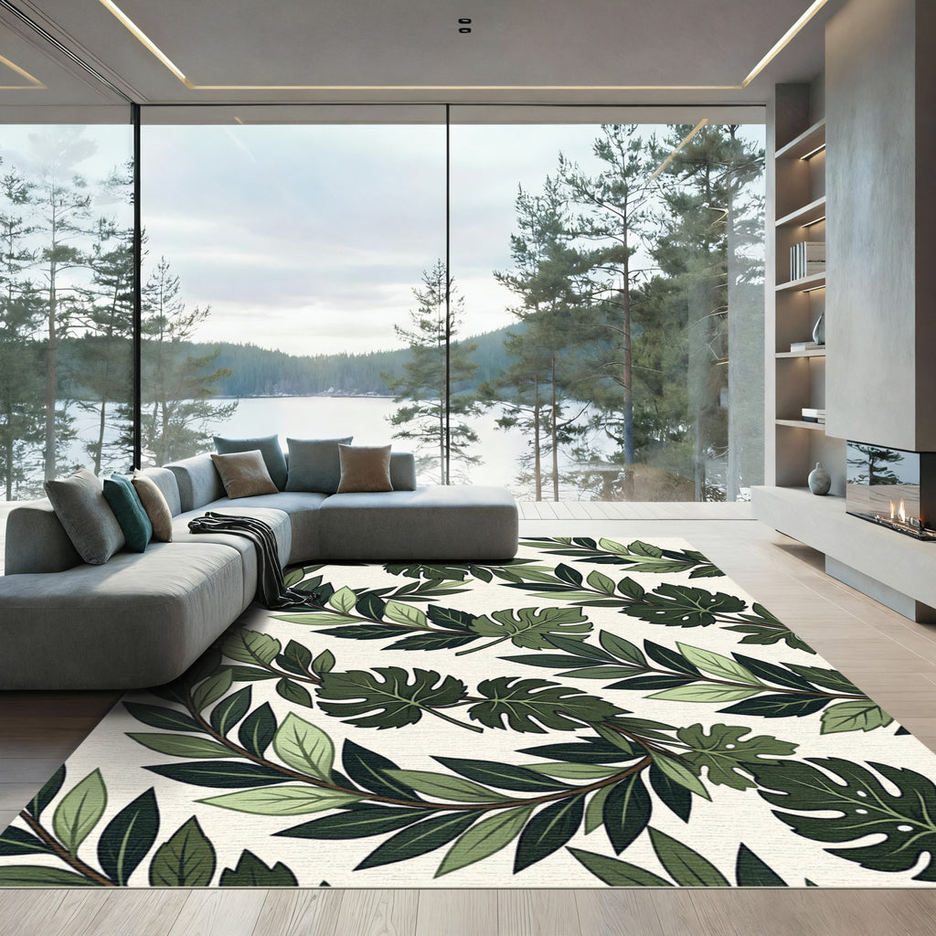 Emerald Green Leafy Vine Garland Rug