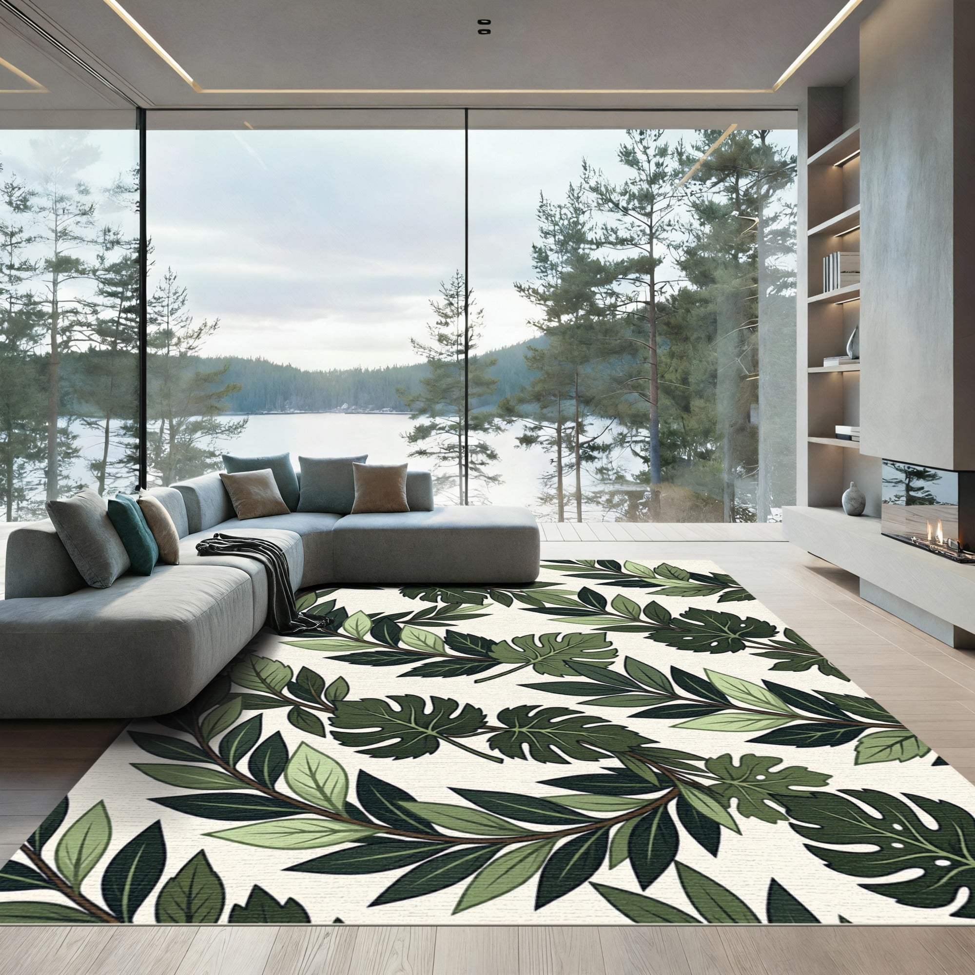 Emerald Green Leafy Vine Garland Rug