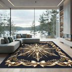 Ornate Gold Starburst Ribbon Frame Rug