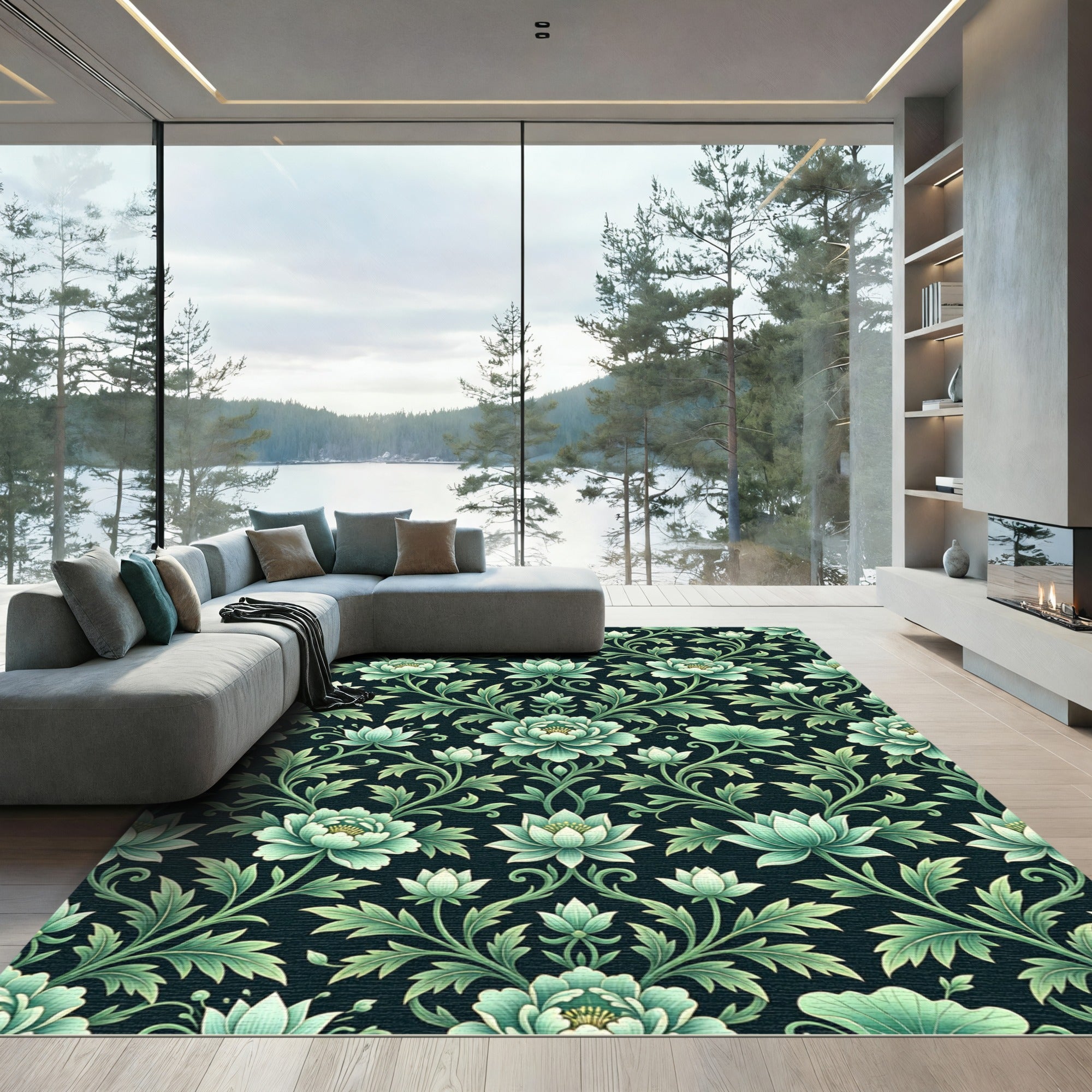 Jade Floral Vine Scrollwork Rug