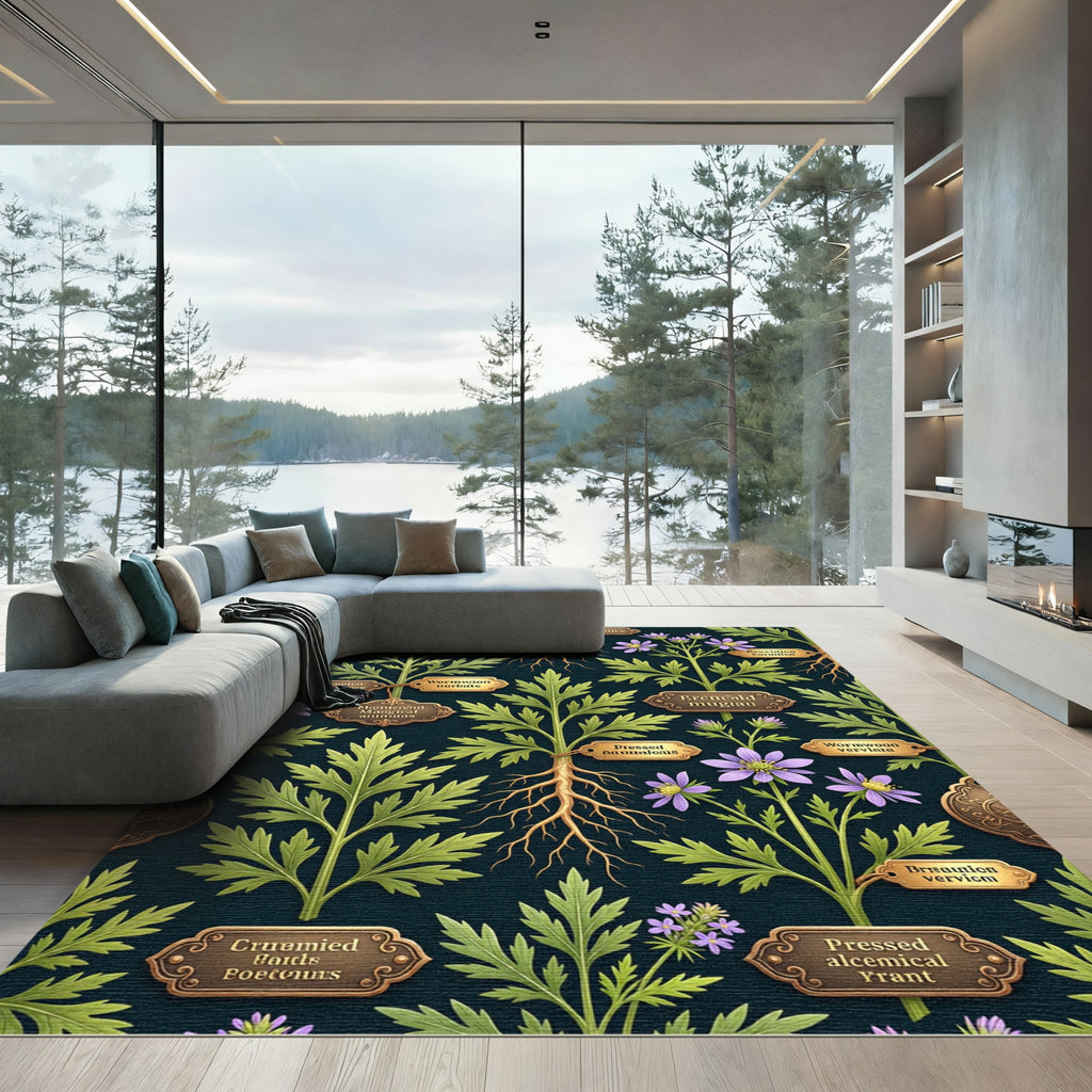 Botanical Herbal Encyclopedia Dark Teal Rug