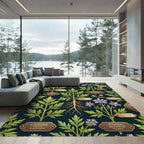 Botanical Herbal Encyclopedia Dark Teal Rug