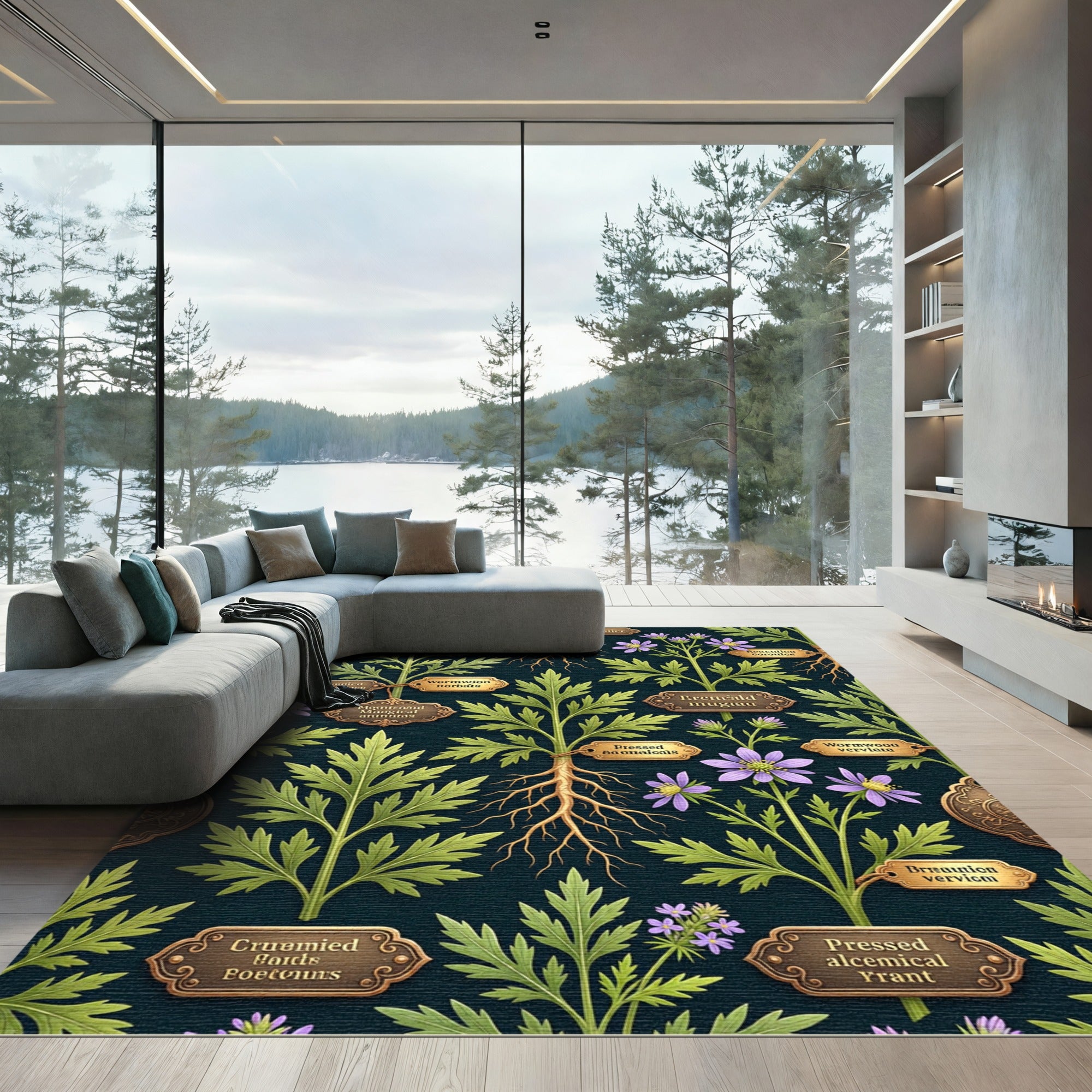 Botanical Herbal Encyclopedia Dark Teal Rug