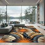 Mid Century Modern Geometric Orange Starburst Rug