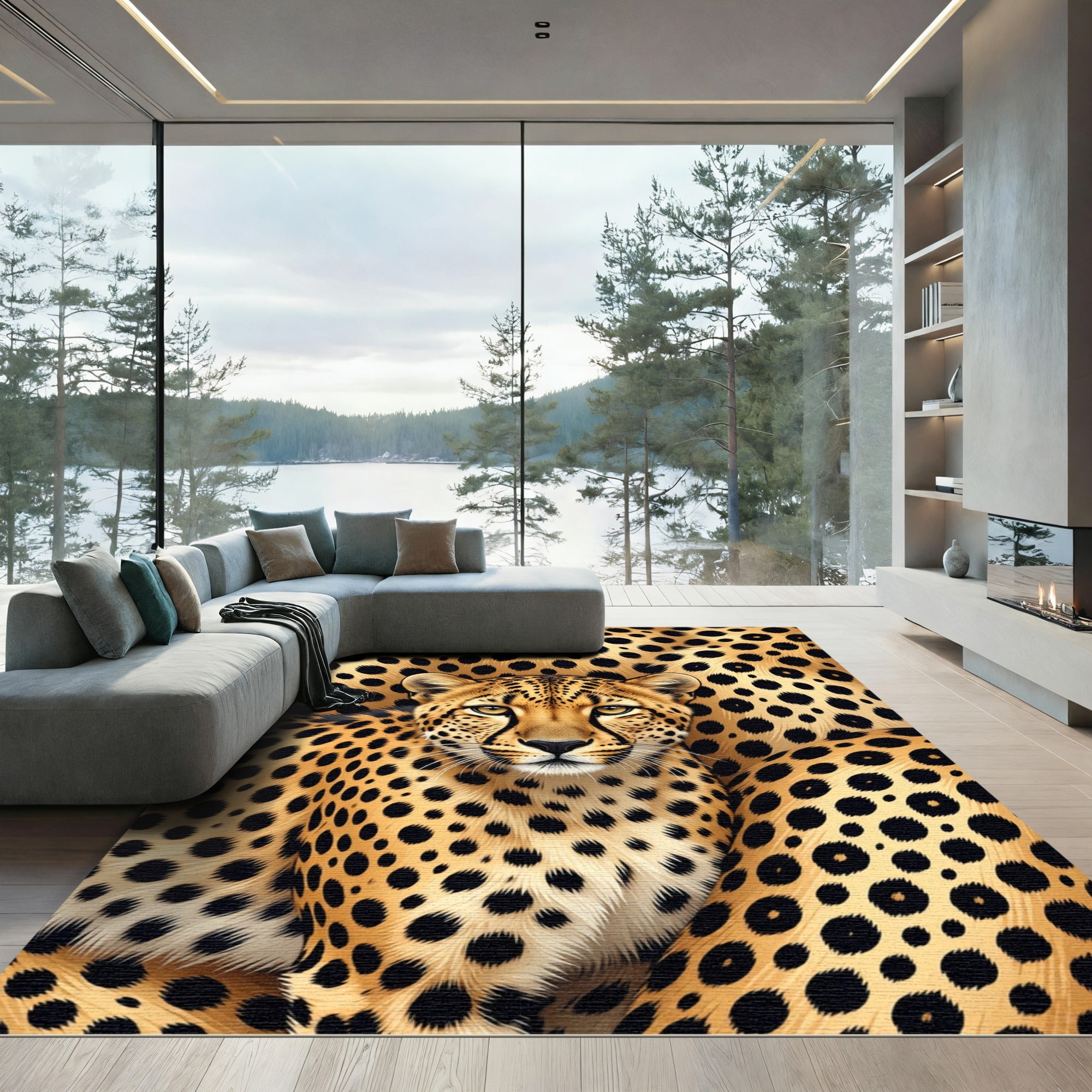 Golden Leopard Spot Animal Print Rug