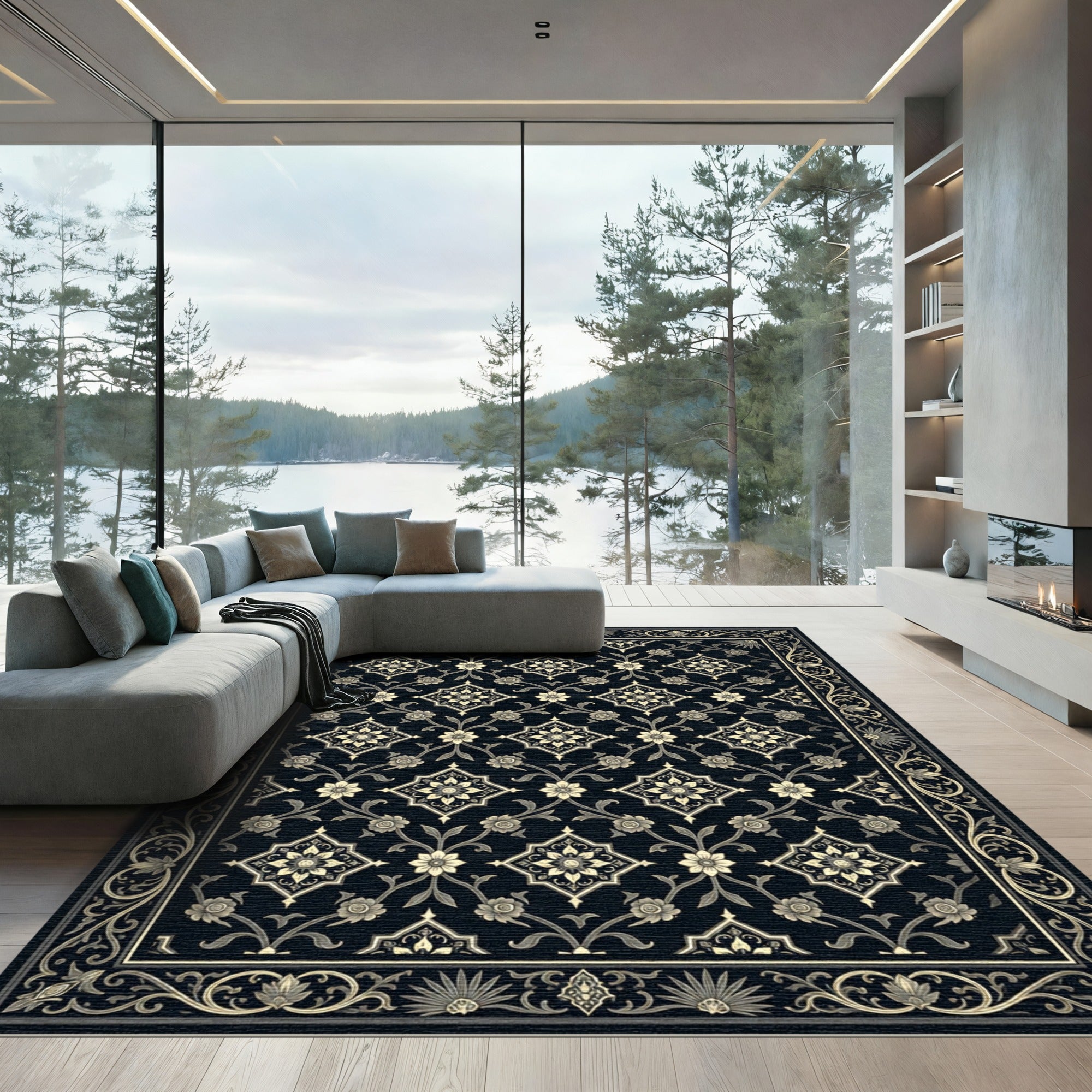 Ornate Ivory Floral Jacobean Rug