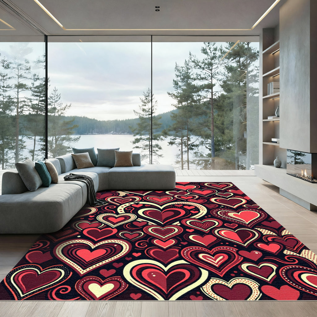 Crimson Hearts Composition Collage Rug