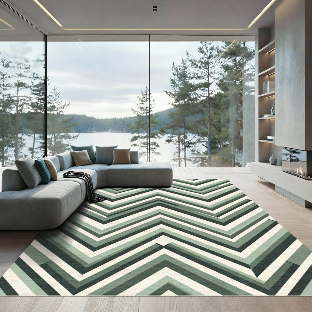 Sage Green Striped Chevron Rug