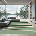 Modern Forest Green Abstract Linear Rug