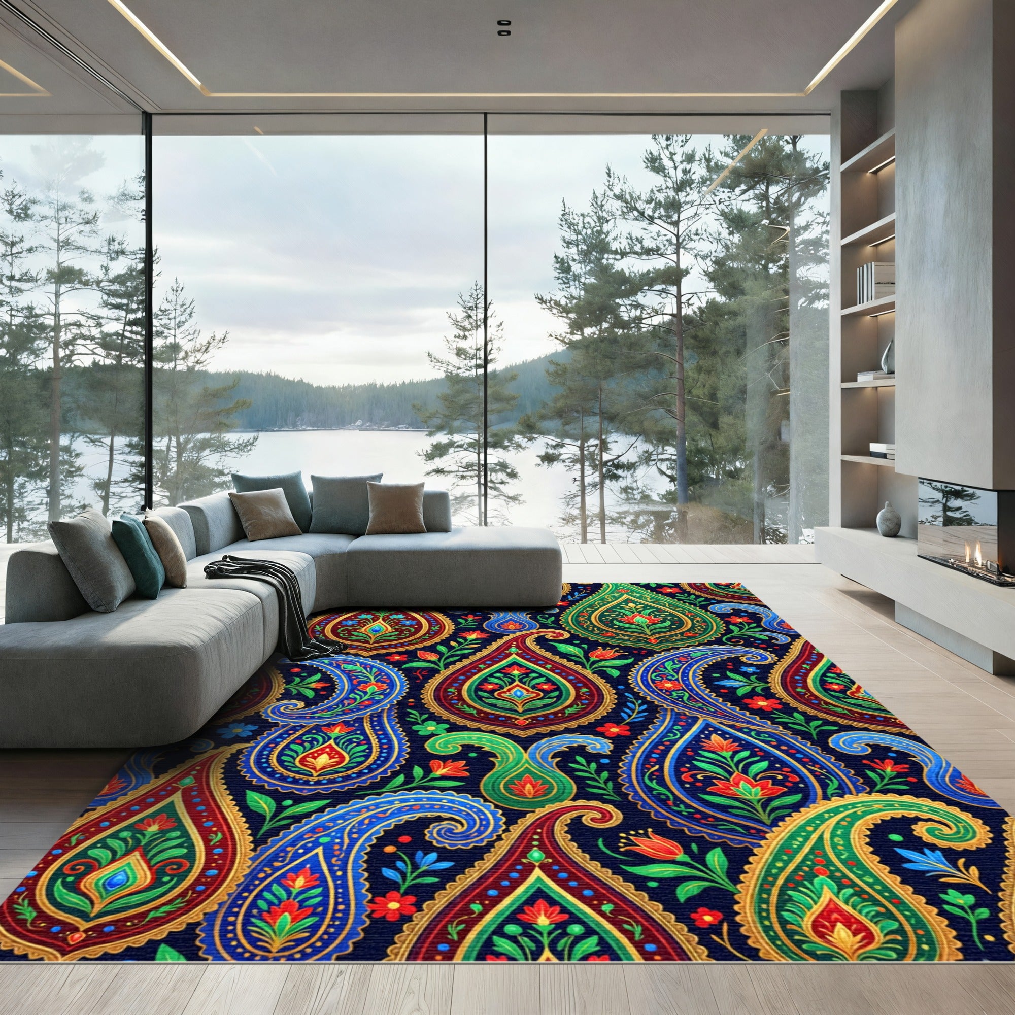 Vibrant Multicolored Paisley Floral Tapestry Rug