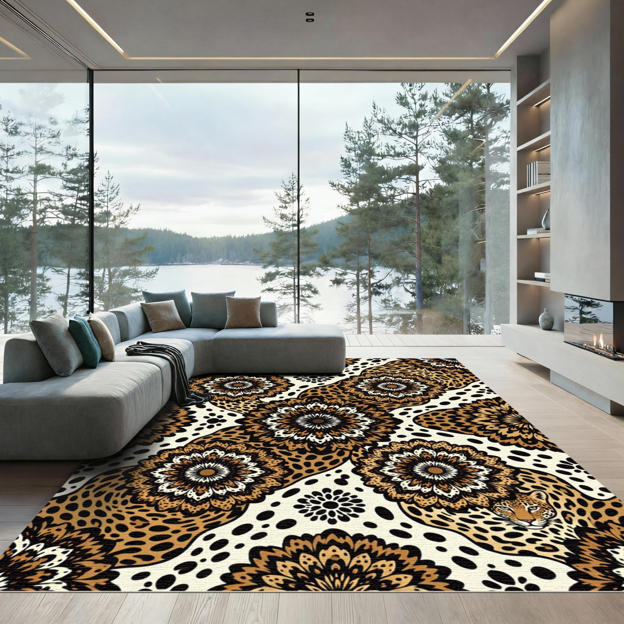Leopard Animal Spot Floral Mandala Rug