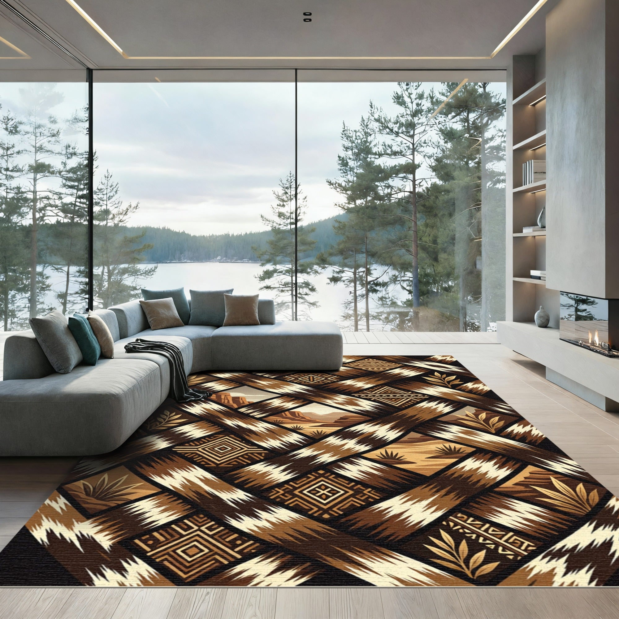 Woven Earthy Desert Landscape Medallion Rug