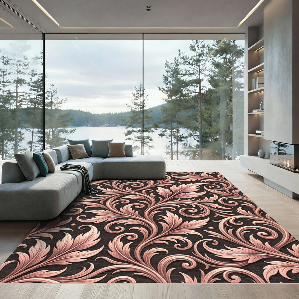 Rose Gold Baroque Floral Vines Rug