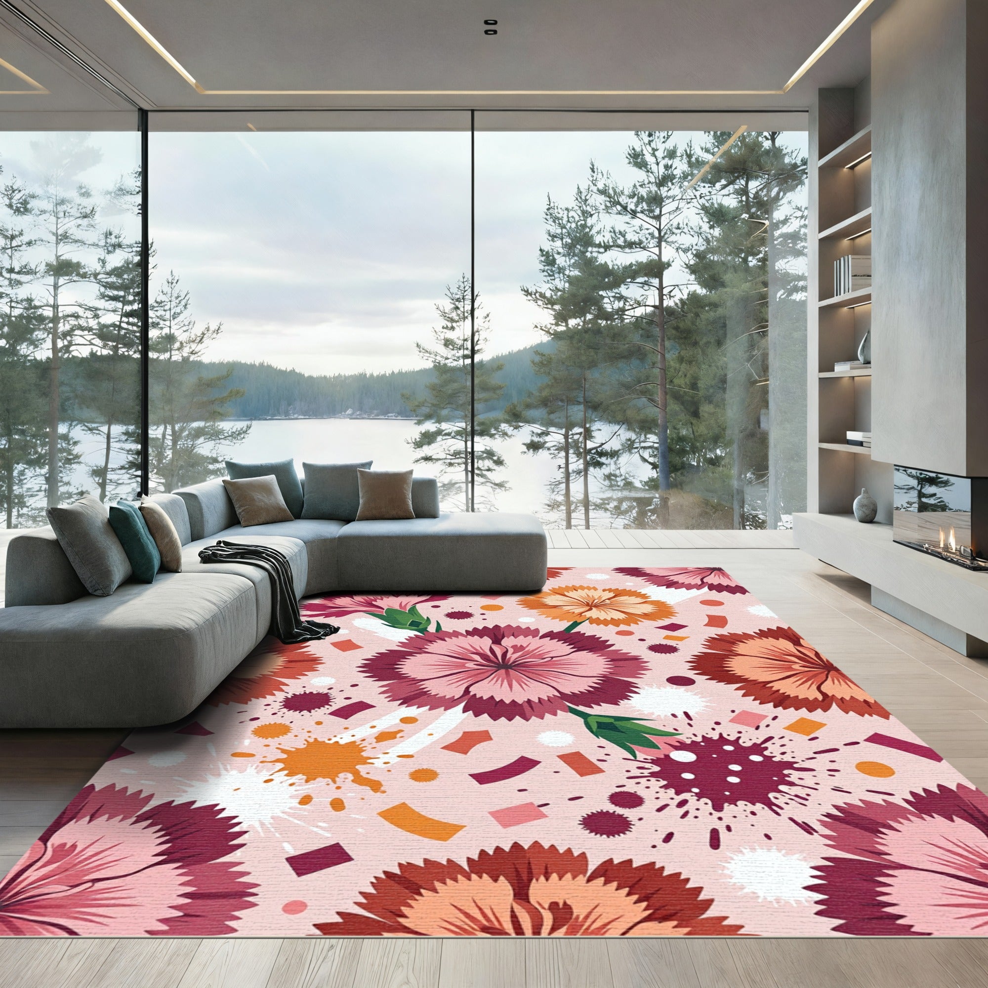 Pink Floral Scatter Confetti Rug