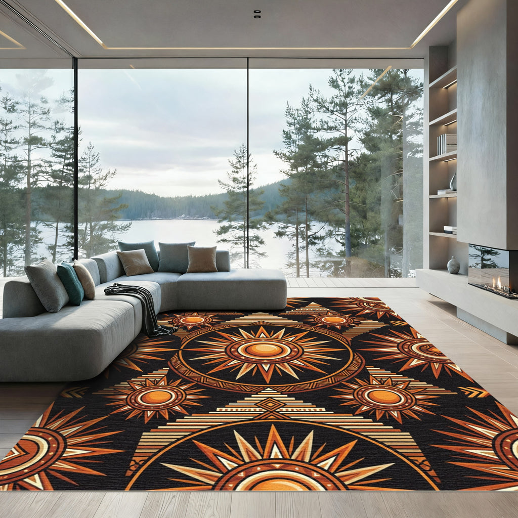 Golden Celestial Pyramid Sun Geometric Area Rug