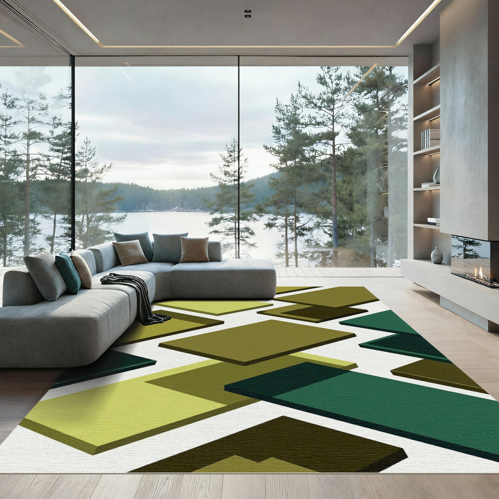 Isometric Green Geometric Blocks Rug