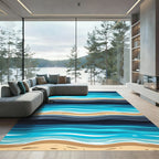 Coastal Blue Sand Layered Wave Rug