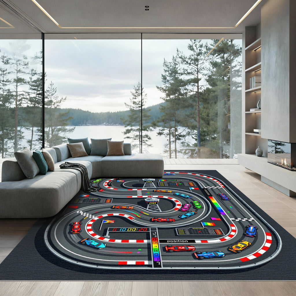 Vibrant Race Track Miniature Circuit Action Rug