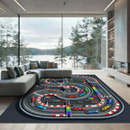 Vibrant Race Track Miniature Circuit Action Rug