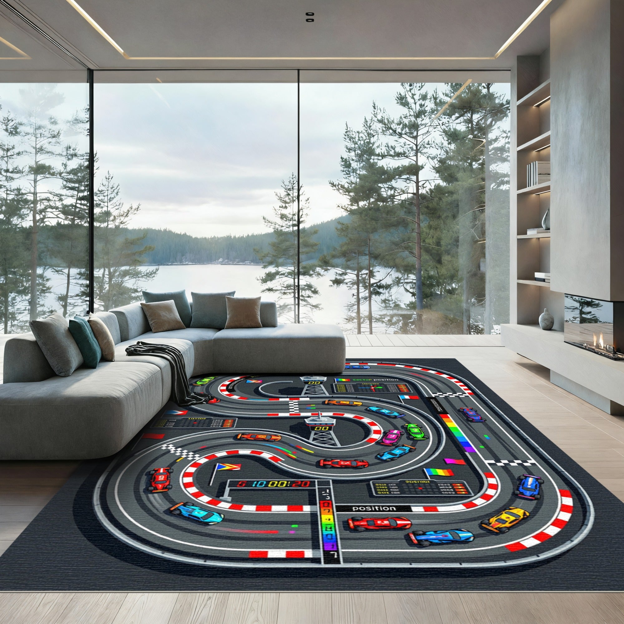 Vibrant Race Track Miniature Circuit Action Rug