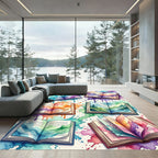Watercolor Open Book Abstract Art Rug