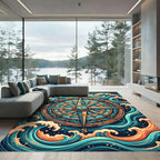 Nautical Compass and Radiant Waves Rug