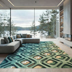 Modern Oceanic Grid Wave Gradient Rug