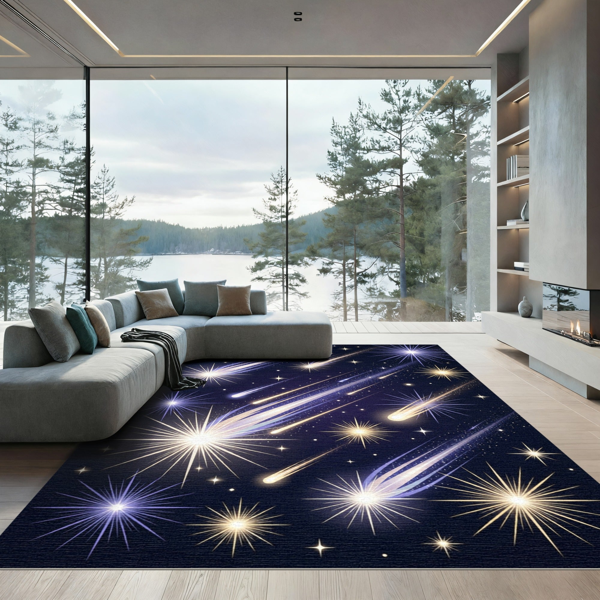 Celestial Shooting Star Night Sky Map Rug