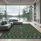 Emerald Green Floral Medallion Frame Rug