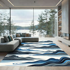 Blue Misty Mountain River Abstract Rug