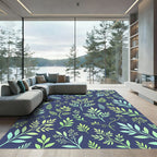 Botanical Sage Leaf Navy Background Rug