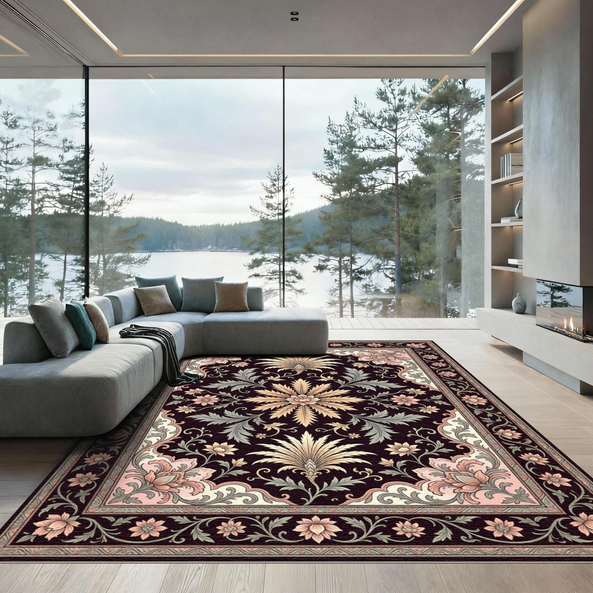 Floral Palmette Scrollwork Garden Rug