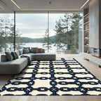 Dark Blue Interlocking Chain Lattice Rug