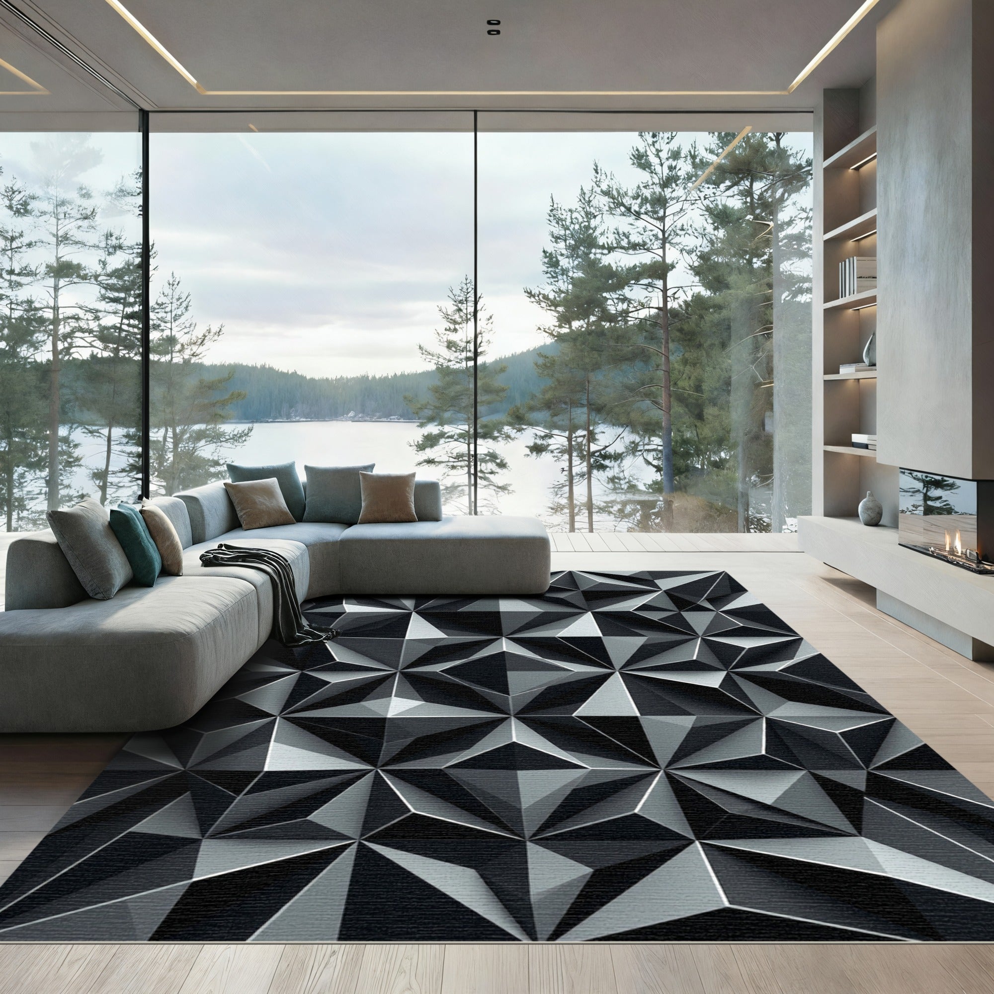 Monochromatic Geometric Faceted Relief Rug