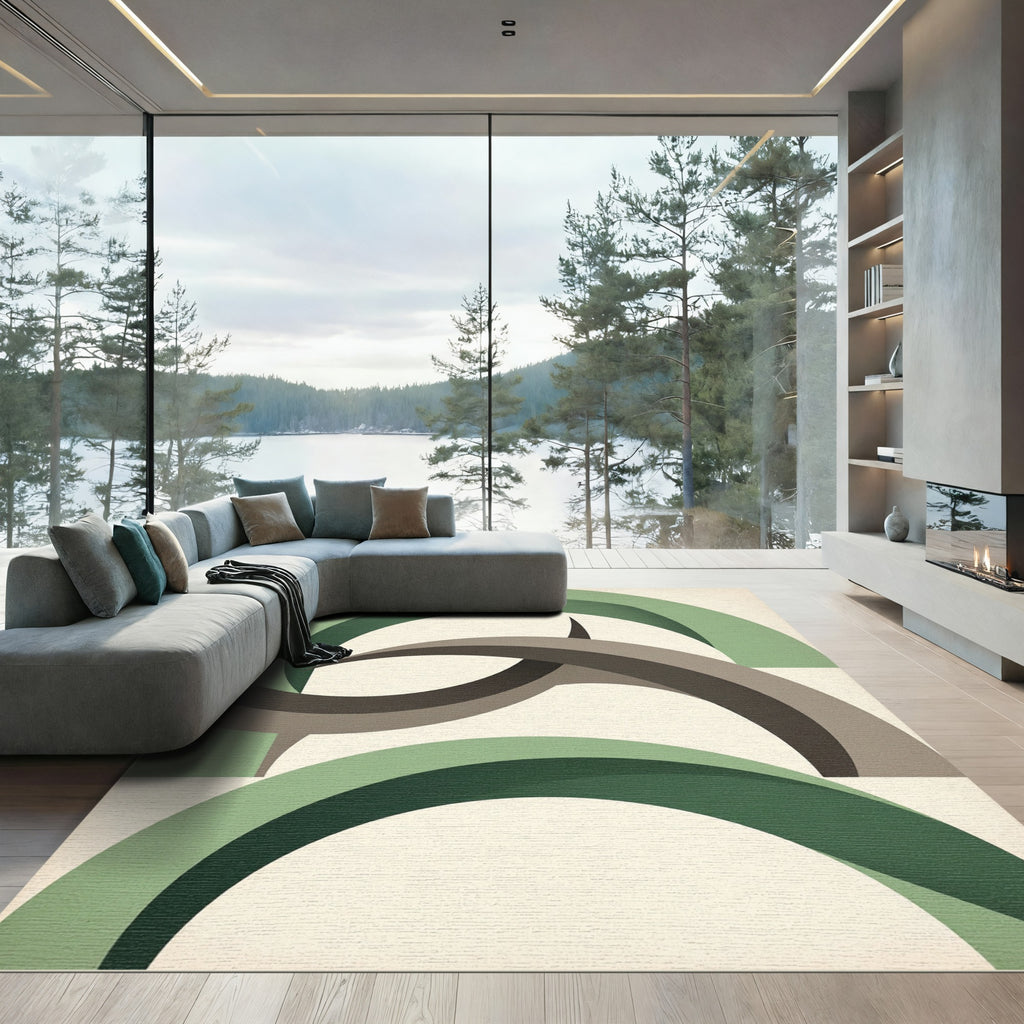 Modern Sage Abstract Curved Arch Rug