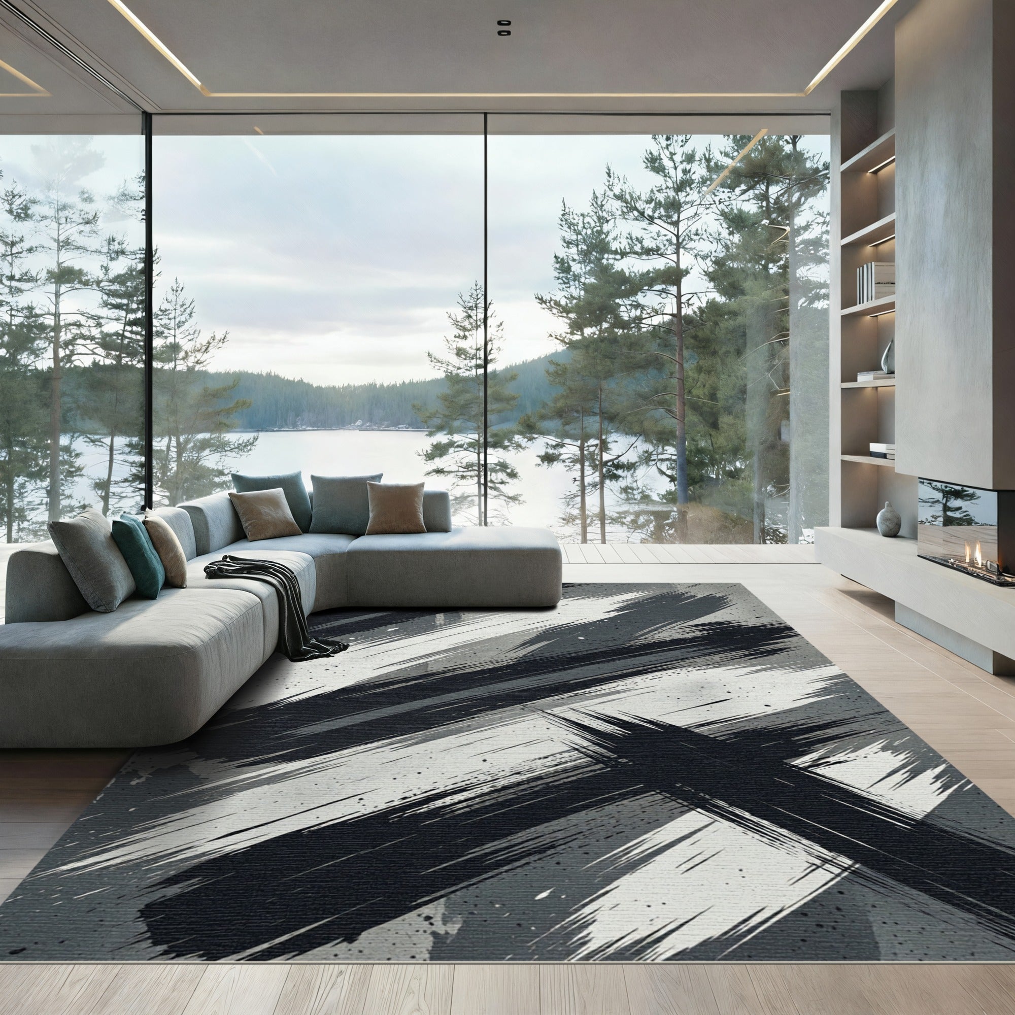 Bold Strokes Grayscale Abstract Rug