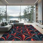 Art Deco Red Fan Garland Rug