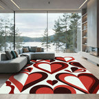 Bold Geometric Red Heart Mosaic Rug