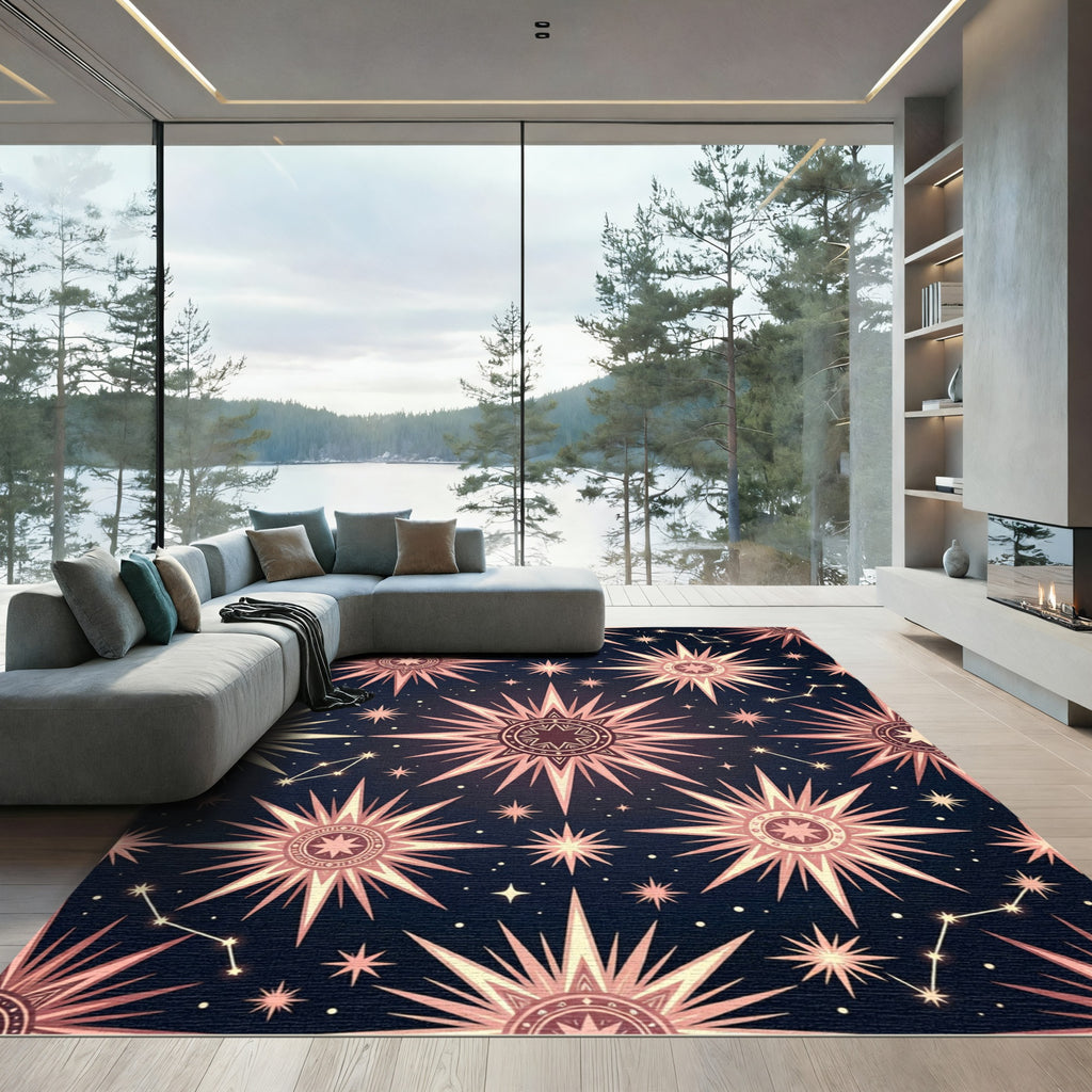 Celestial Rose Gold Starry Night Rug