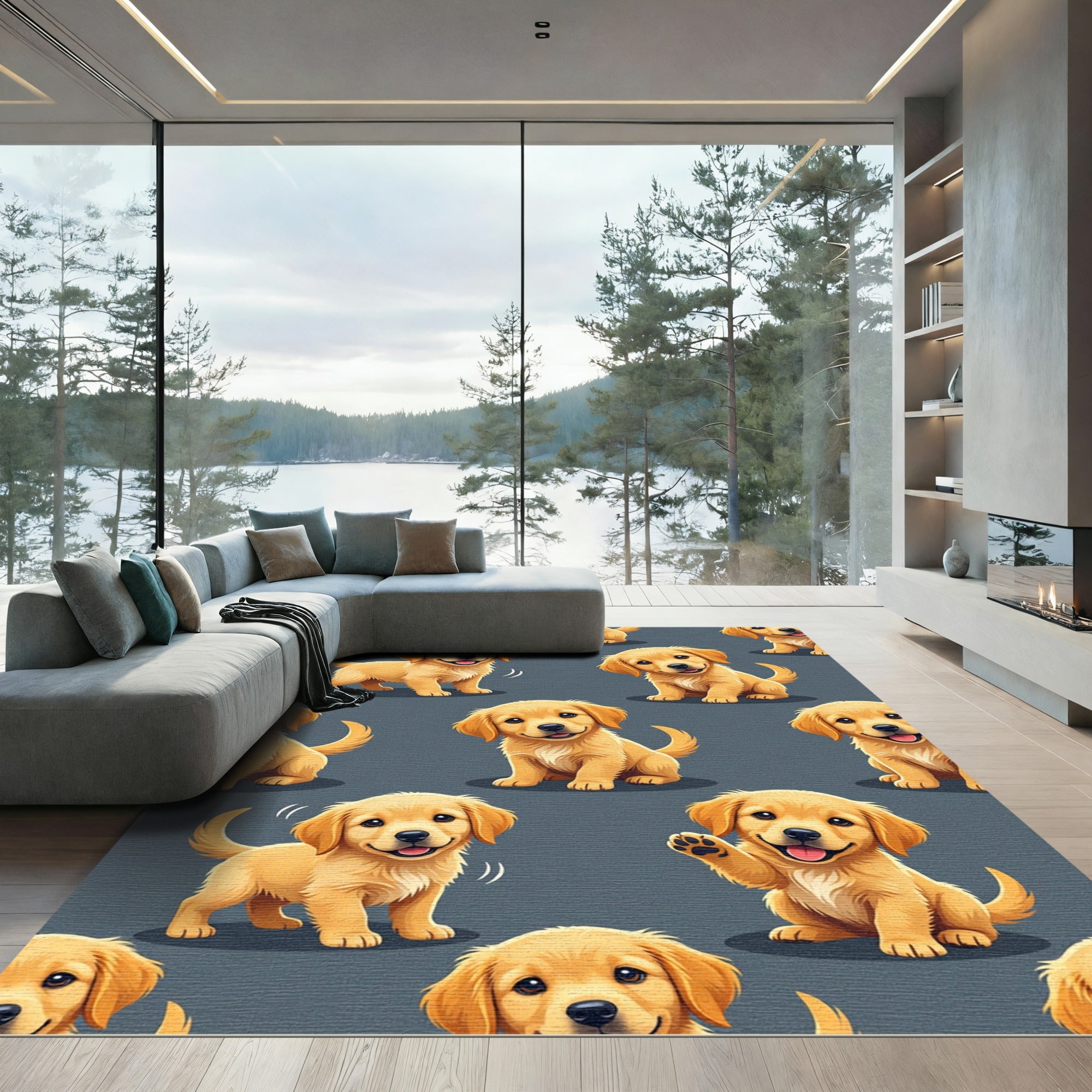 Cheerful Golden Retriever Puppy Art Rug