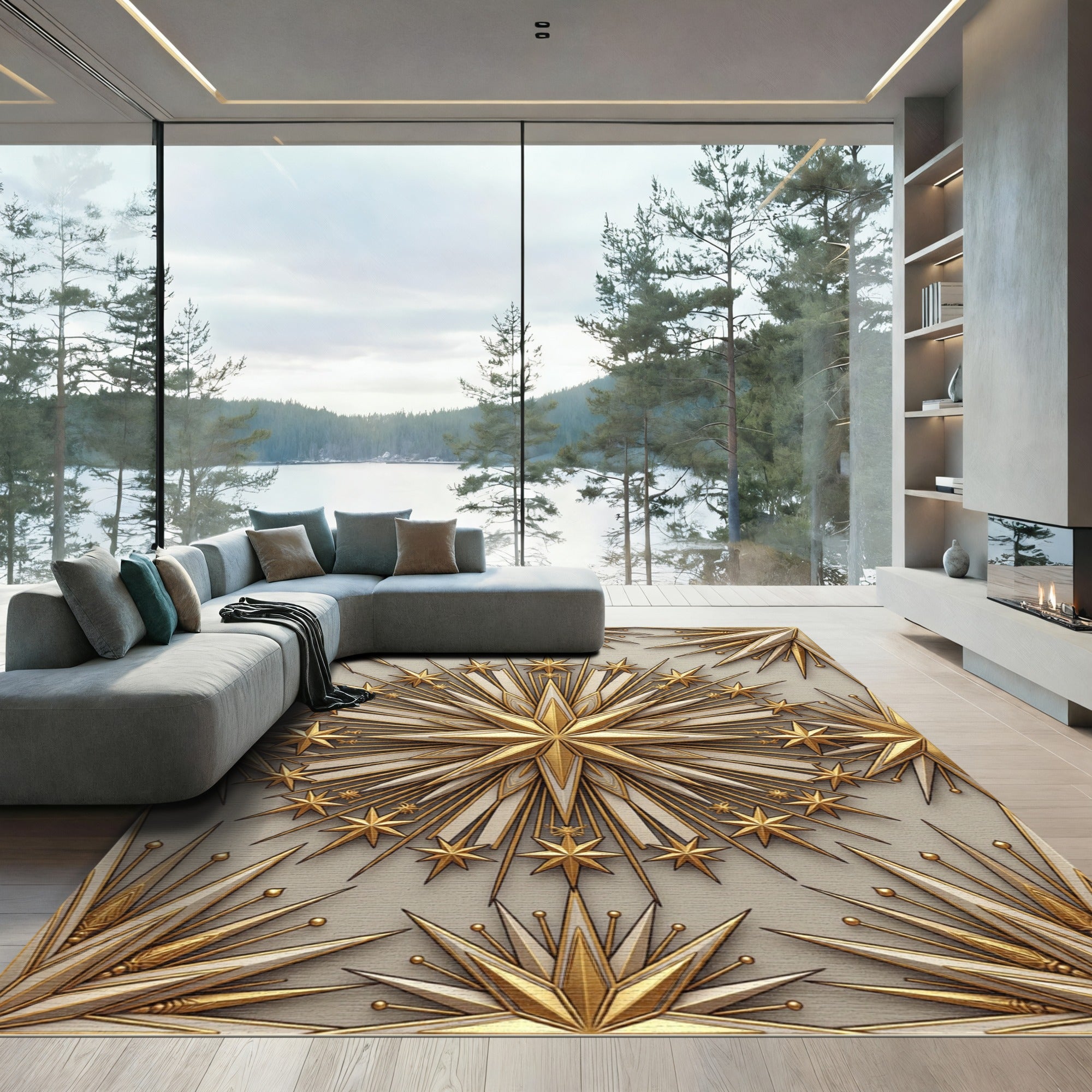 Golden Radiant Starburst Arrangement Rug