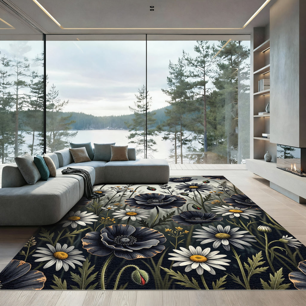 Dark Floral Bloom Garden Collage Rug