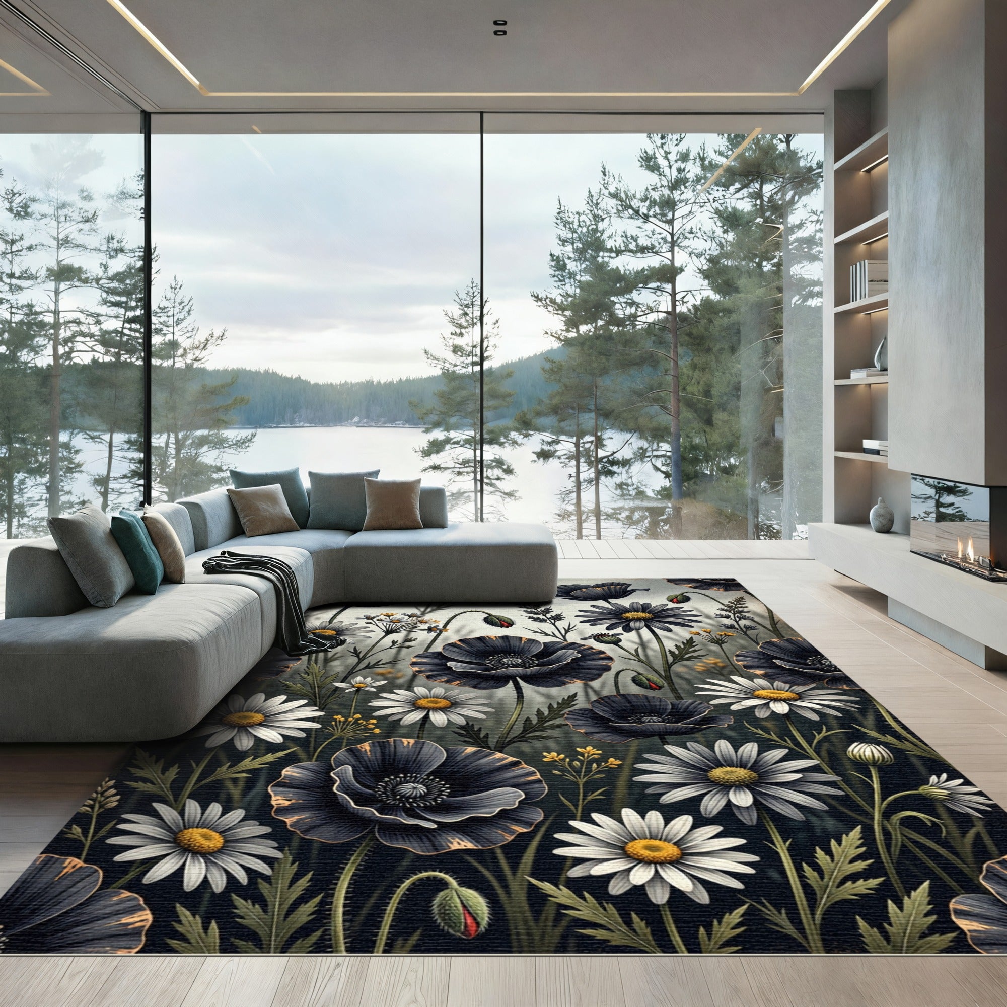 Dark Floral Bloom Garden Collage Rug