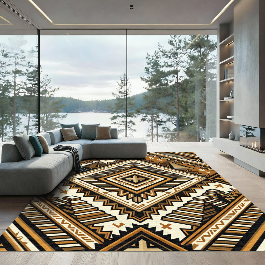 Amber Geometric Step Ziggurat Area Overlay Rug